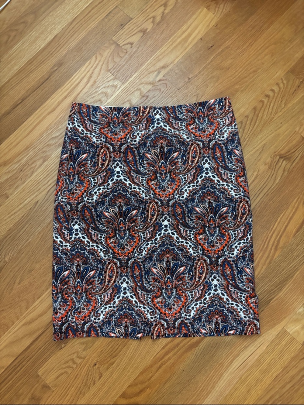 J. Crew Navy, Orange and White Paisley Pencil Skirt